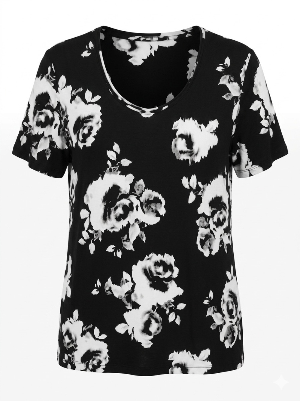Simply Vera Vera Wang Black and White Floral Scoop Neck Top